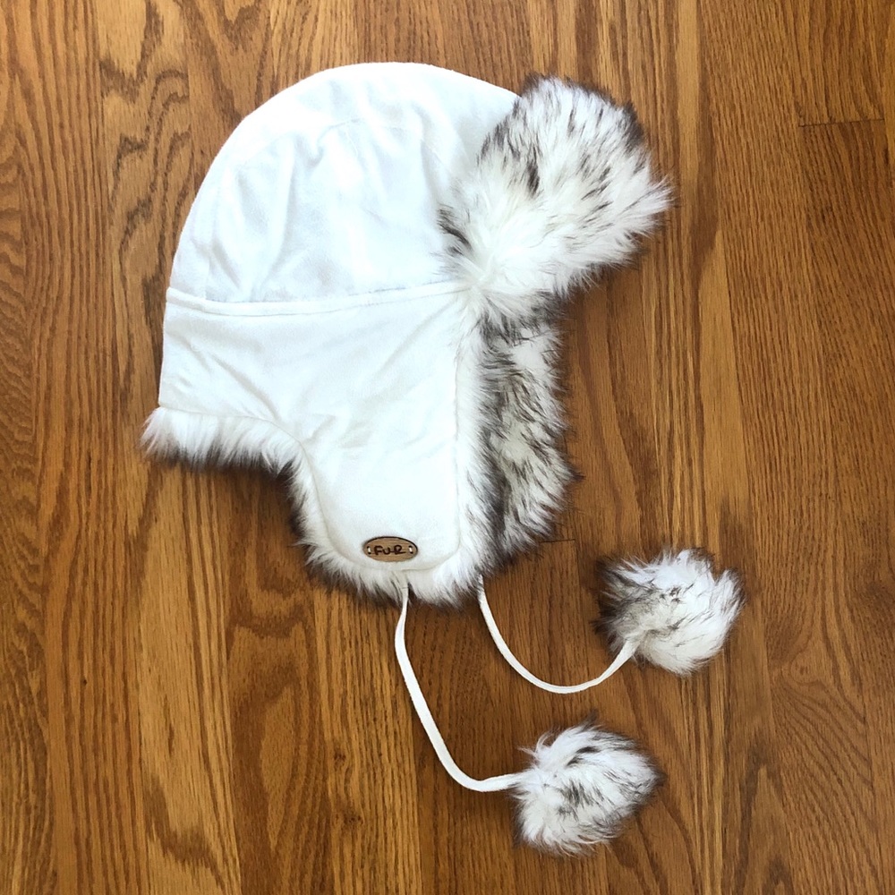 FUR Fuzzy White Winter Hat